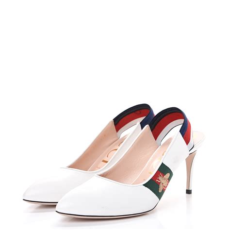 gucci calfskin web mid heel slingback pumps 36 white|Gucci Heels for Women .